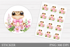 Cute Frog Sticker Design. Frog Flowers Sticker Printable Product Image 1
