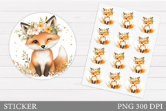 Cute Fox Sticker Design. Fox Flowers Sticker Printable Product Image 1