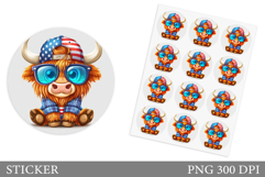 Patriotic Cow Sticker Design. Patriotic Sticker Printable Product Image 1