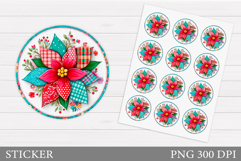 Poinsettia Sticker Design. Christmas Sticker Printable Product Image 1