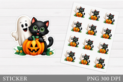 Cute Ghost Sticker Design. Black Cat Sticker Printable Product Image 1