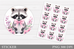 Cute Raccoon Sticker. Raccoon Flowers Sticker Printable Product Image 1