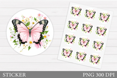 Butterfly Sticker Design. Flowers Sticker Template Product Image 1