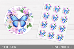 Butterfly Sticker Design. Flowers Sticker Template Product Image 1