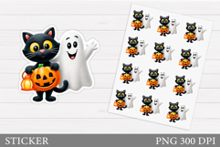 Cute Ghost Sticker Design. Black Cat Sticker Printable Product Image 1