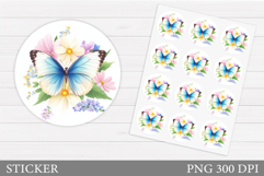 Butterfly Sticker Design. Flowers Sticker Template Product Image 1