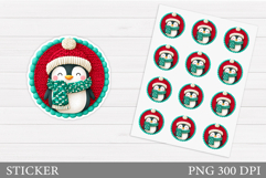Crochet Penguin Sticker Design. Christmas Sticker Printable Product Image 1