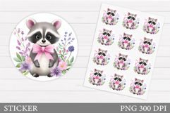 Cute Raccoon Sticker. Raccoon Flowers Sticker Printable Product Image 1