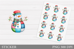 Patchwork Snowman Sticker. Christmas Sticker Printable Product Image 1