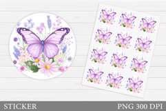 Butterfly Sticker Design. Flowers Sticker Printable Product Image 1