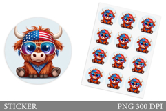 Patriotic Cow Sticker Design. Patriotic Sticker Printable Product Image 1