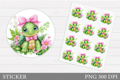 Cute Turtle Sticker Design. Turtle Flowers Sticker Printable Product Image 1