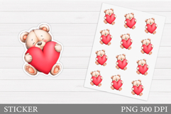 Valentines Bear Sticker Printable. Valentines Sticker Design Product Image 1