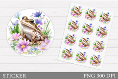 Cute Frog Sticker Design. Frog Flowers Sticker Printable Product Image 1