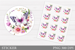 Butterfly Sticker Design. Flowers Sticker Template Product Image 1