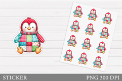 Patchwork Penguin Sticker. Christmas Sticker Printable Product Image 1