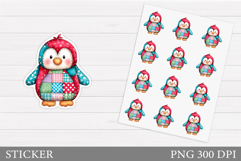 Patchwork Penguin Sticker. Christmas Sticker Printable Product Image 1