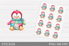 Patchwork Penguin Sticker. Christmas Sticker Printable Product Image 1