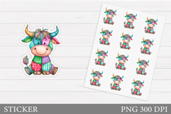 Patchwork Cow Sticker Design. Christmas Sticker Printable Product Image 1
