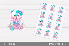 Cute Bear Sticker Design. Valentines Bear Sticker Printable Product Image 1
