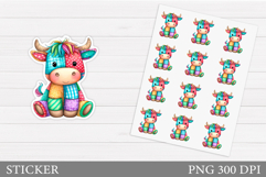Patchwork Cow Sticker Design. Christmas Sticker Printable Product Image 1