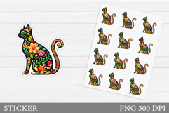 Floral Cat Sticker Design. Valentines Cat Sticker Printable Product Image 1