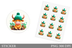 Christmas Cow Sticker Printable. Christmas Round Sticker Product Image 1