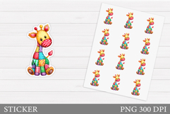 Patchwork Giraffe Sticker Design.Christmas Sticker Printable Product Image 1