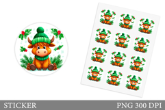 Christmas Cow Sticker Printable. Christmas Round Sticker Product Image 1