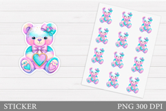 Valentines Bear Sticker Printable. Valentines Sticker Design Product Image 1