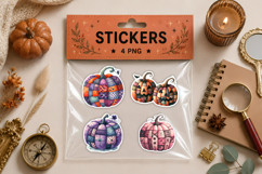 Cute Halloween Patchwork Pumpkin Stickers PNG Product Image 1