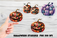 Cute Halloween patchwork pumpkin sticker printable PNG Product Image 1