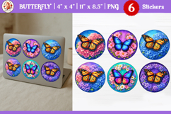 Vibrant Butterfly Sticker round floral butterfly Product Image 1