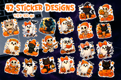 Cute Halloween Sticker Bundle | Ghost Cat Skeleton PNG Product Image 1