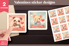Kissing animals Valentine Stickers Post Stamp Panda &amp; Mouse Product Image 1