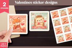 Kissing animals Valentine Stickers Post Stamp Fox Hedgehog Product Image 1