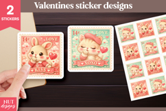 Kissing animals Valentine Stickers Post Stamp Bunny Kitten Product Image 1