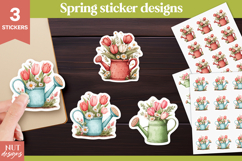 Spring stickers, Spring Watering Can with flowers Stickers Product Image 1