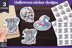 Vibrant Halloween stickers Iridescent Holographic Skull Hat Product Image 1