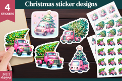 Christmas stickers png Vintage Pink Christmas Truck stickers Product Image 1