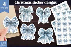 Festive Winter stickers printable Winter Blue Bow Stickers Product Image 1