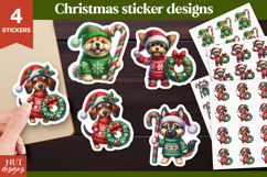 Christmas stickers printable Cute Christmas Dog Sticker Product Image 1