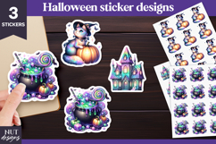 Witchy Halloween stickers Iridescent Holographic Black cat Product Image 1