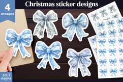Festive Winter stickers printable Winter Blue Bow Stickers Product Image 1