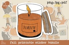 printable stickers with fall theme. in the midle we have the pumpkin candle sticker