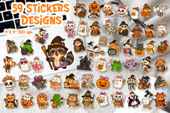 Cute Halloween Animal Stickers Bundle | 59 Funny Designs PNG Product Image 1