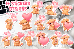 Highland Cow Valentine Sticker Printable | Heart Balloon Cow Product Image 1