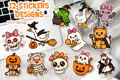 Cute Halloween Animal Stickers Bundle | 59 Funny Designs PNG Product Image 2