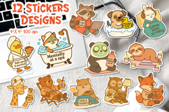 Funny Self-Care Animal Stickers | Mental Health PNG Product Image 1