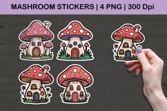 Cute Mushroom House Sticker Illustrations | 4 PNG Product Image 1